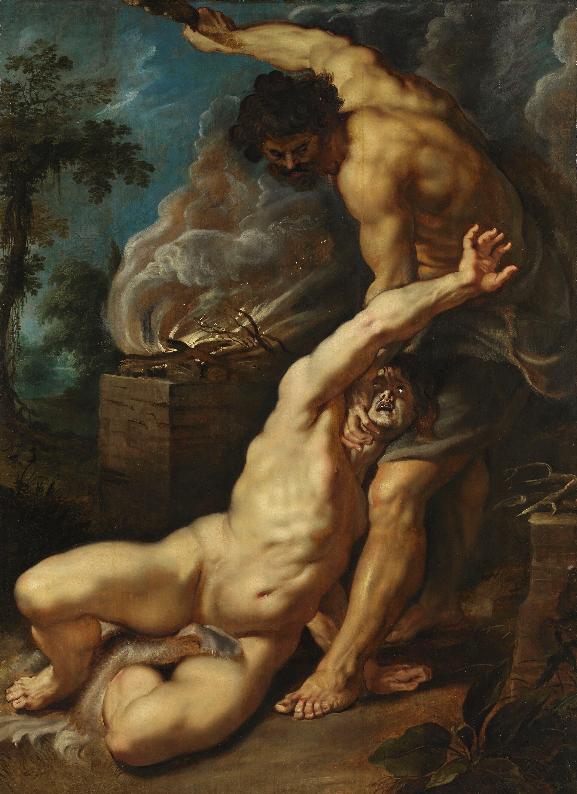 Peinture représentant Caïn levant la main sur Abel.