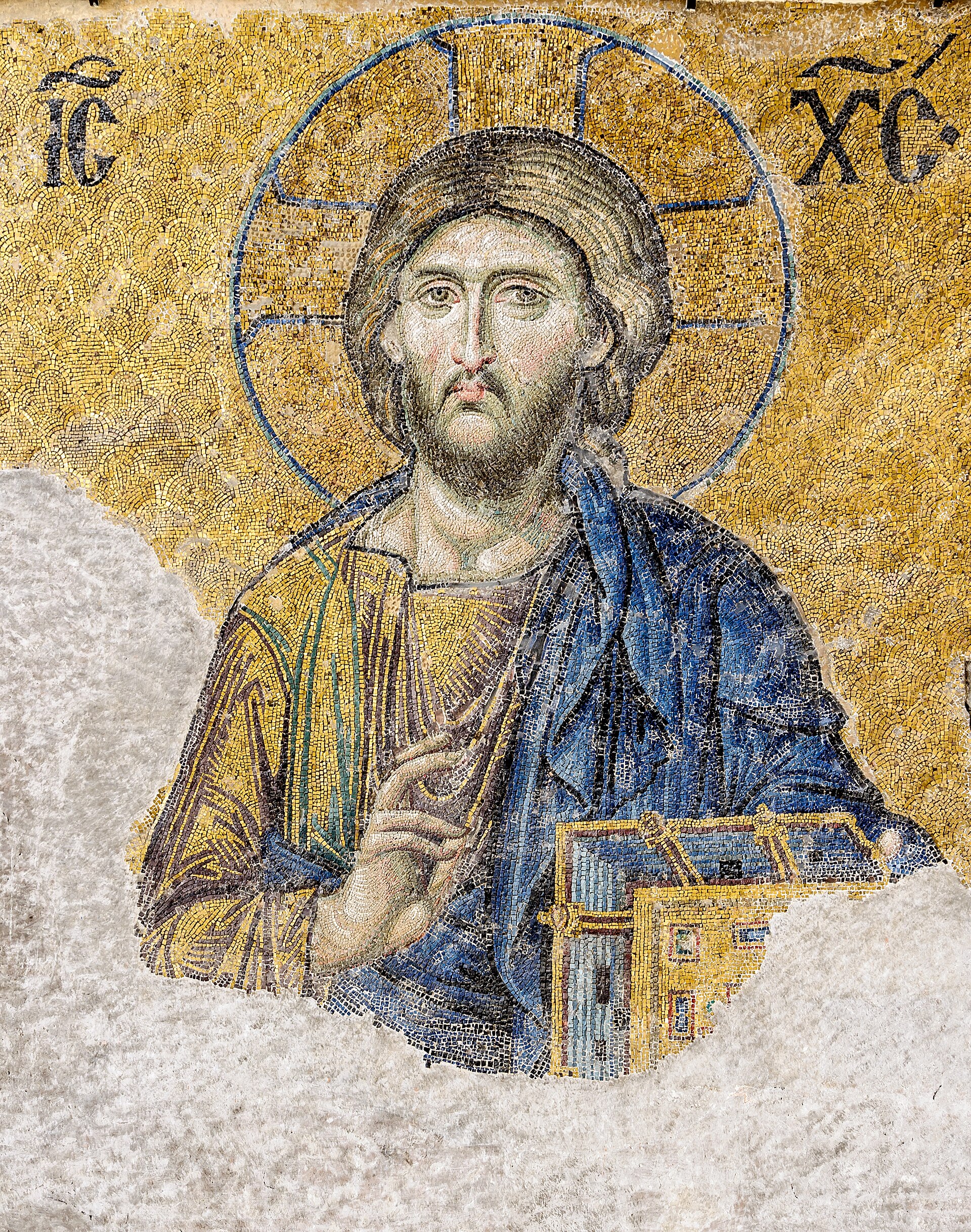 Mosaïque byzantine du Christ Pantocrator à Sainte-Sophie.