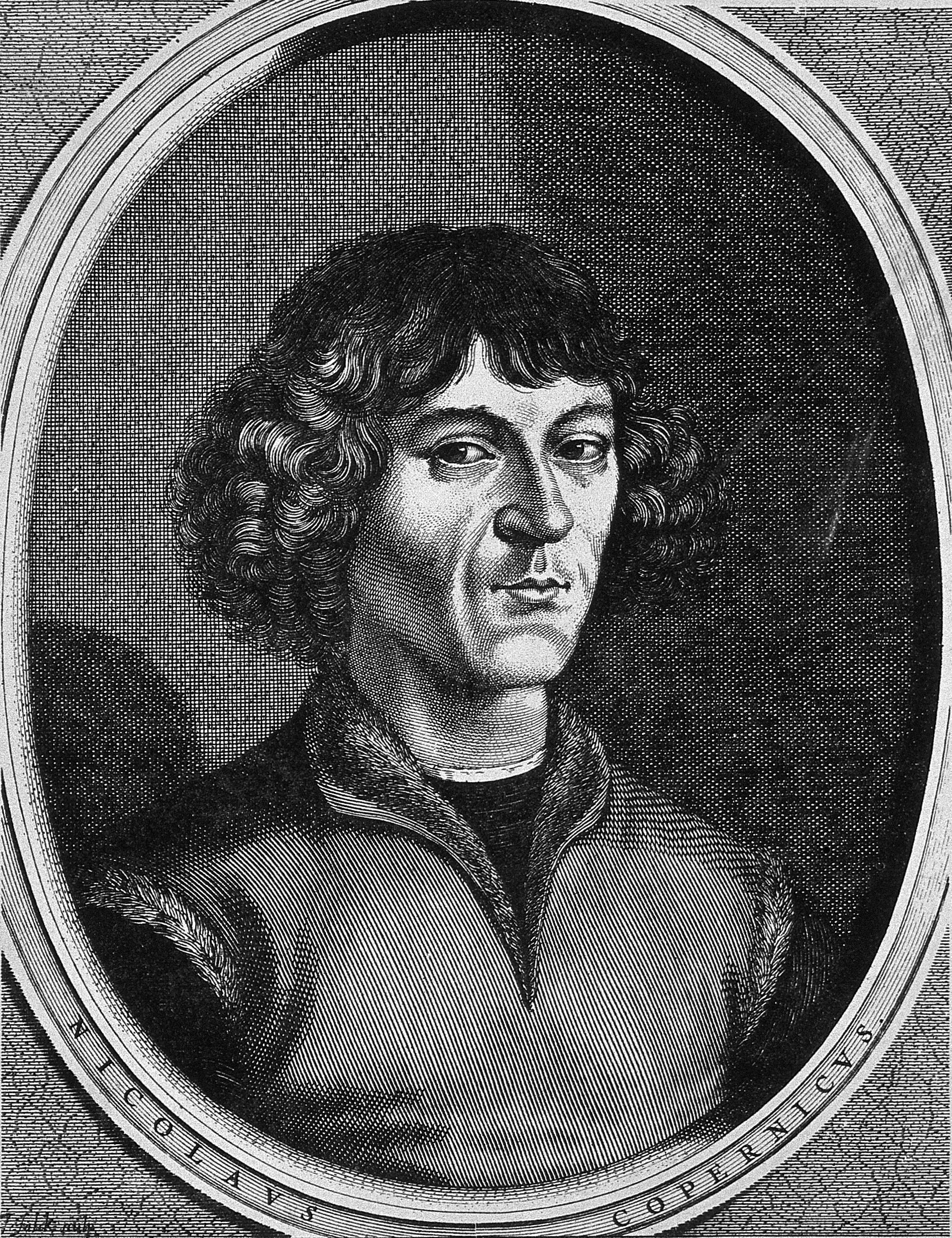 Gravure au trait de Nicolas Copernic, de trois quarts.