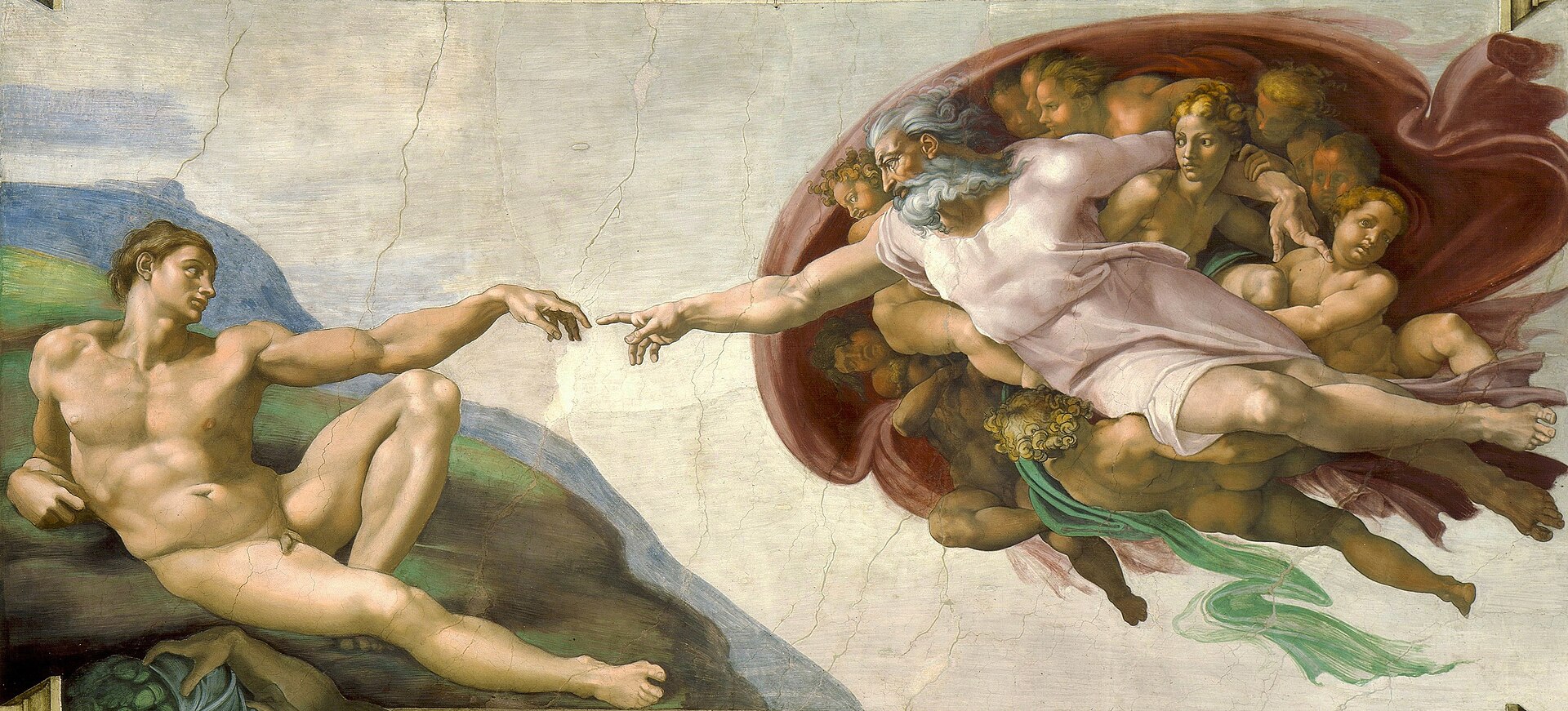 La Création d'Adam de Michel-Ange : deux mains qui se tendent l'une vers l'autre.