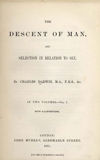 Page de titre de The Descent of Man de Charles Darwin, 1871.