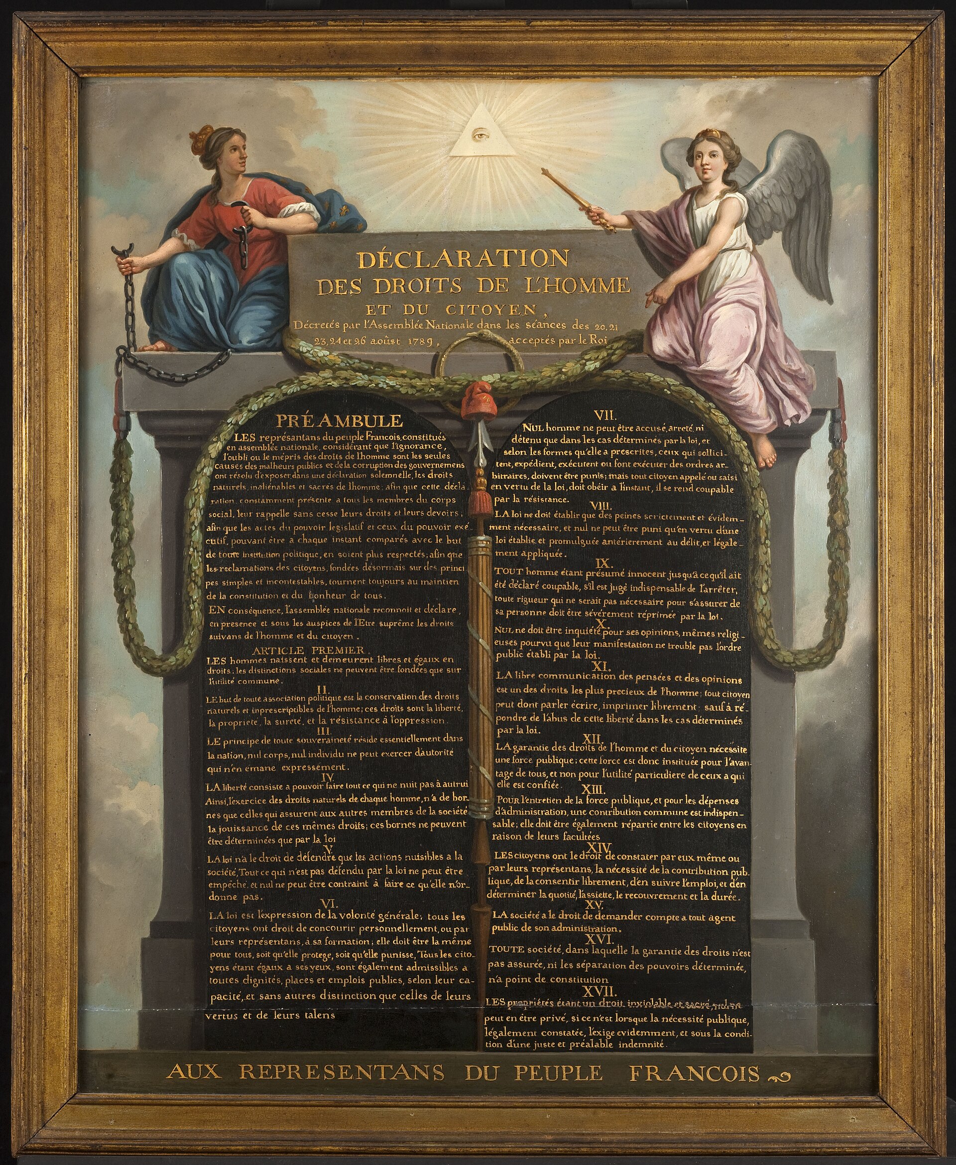 Reproduction de la Déclaration des droits de l'homme et du citoyen de 1789.