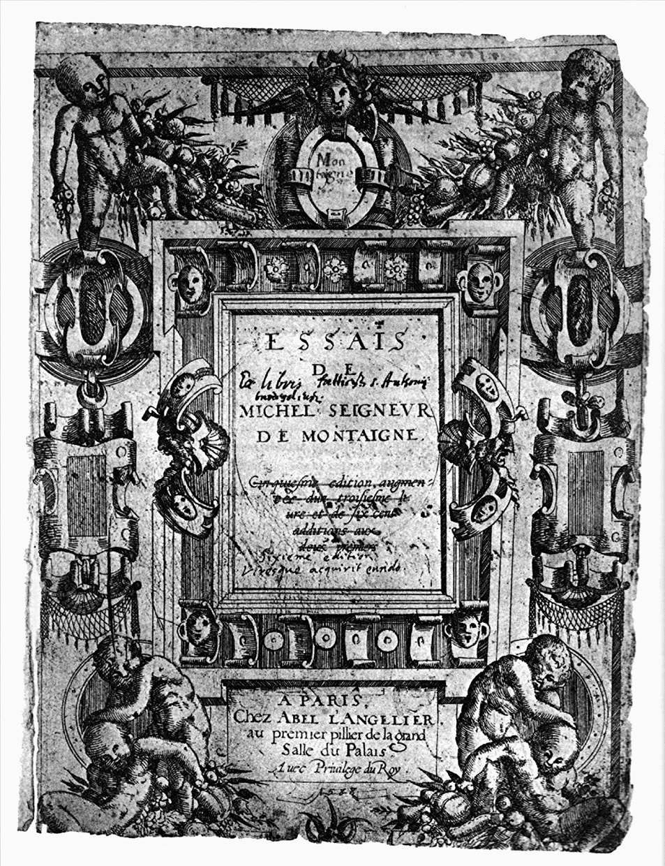 Page de titre d'une édition ancienne des Essais de Montaigne.