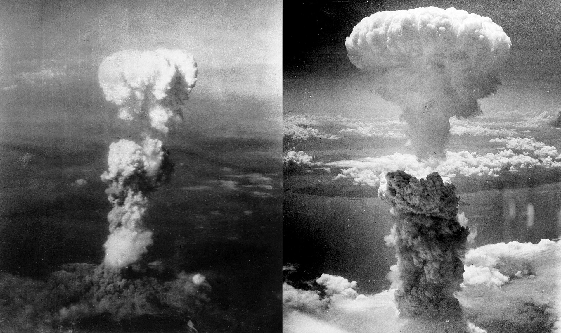 Champignon atomique s'élevant au-dessus d'une ville japonaise en 1945.