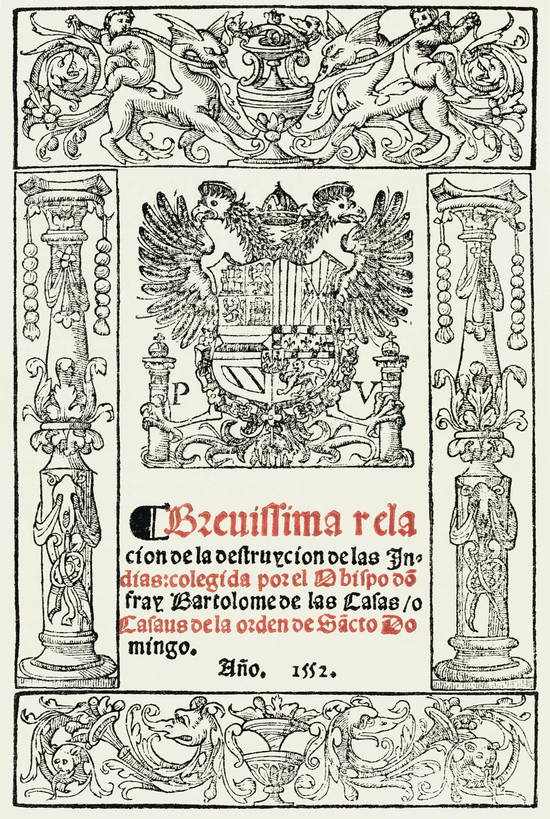 Page de titre de la Brevísima relación de la destrucción de las Indias de Las Casas, 1552.