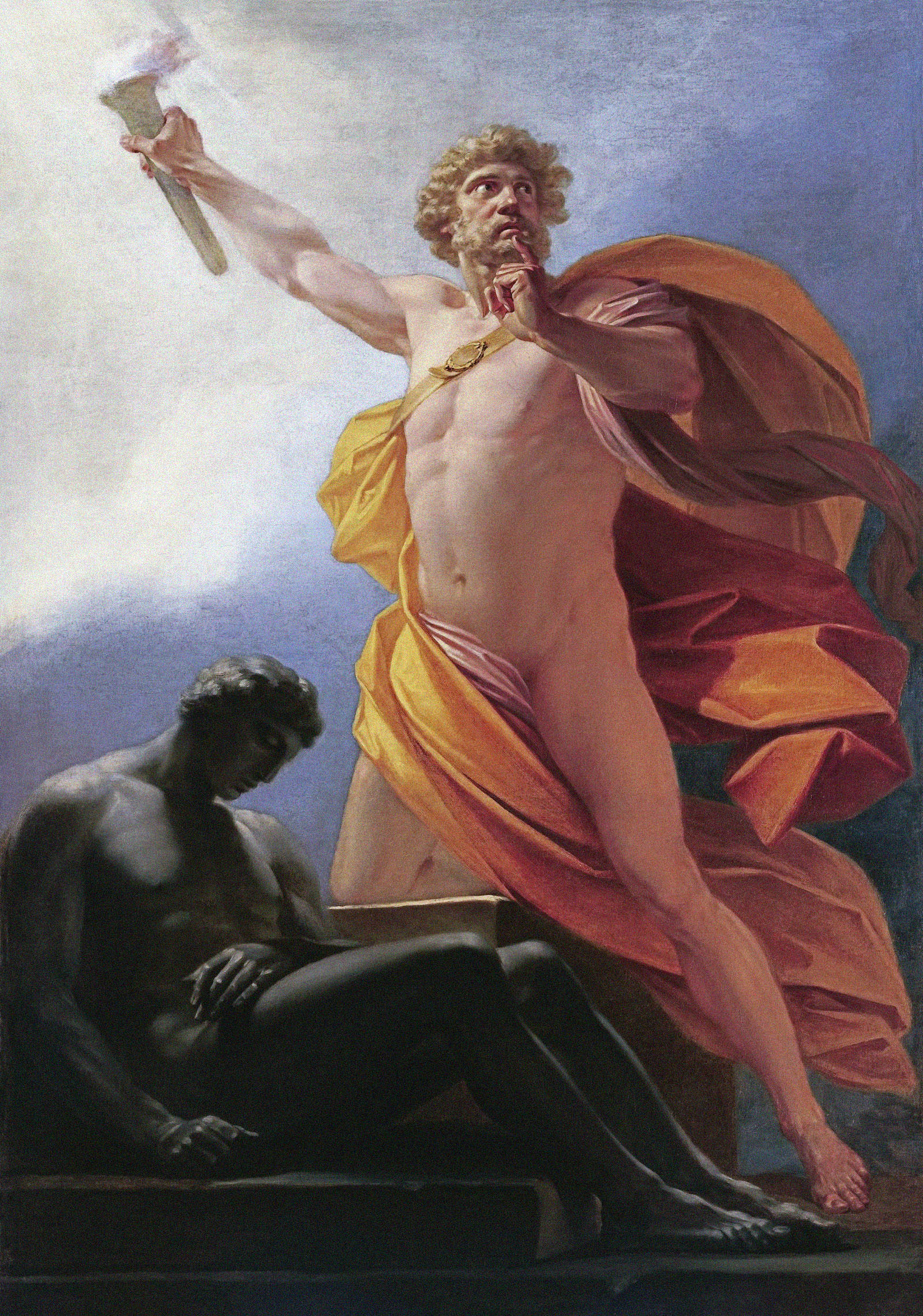 Peinture de Prométhée apportant le feu aux hommes.
