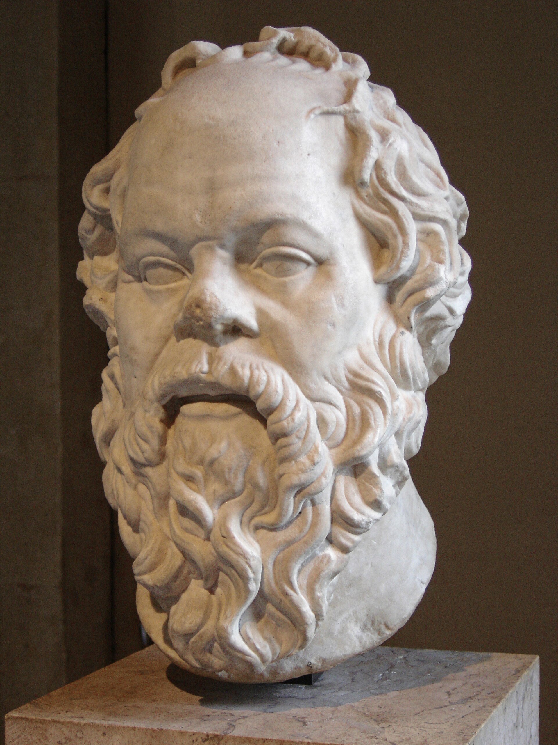 Buste en marbre de Socrate, coiffé d'un bandeau.